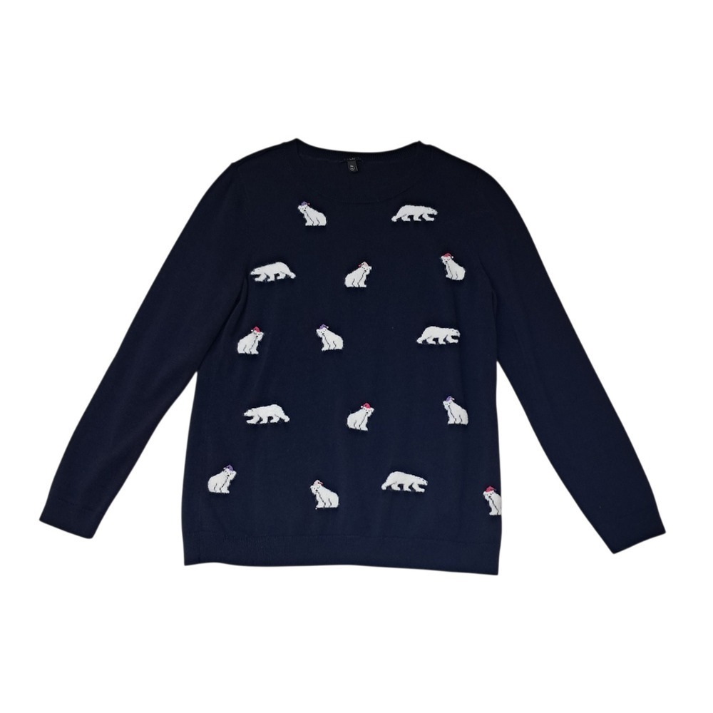 Talbots Sweater Womens Medium‎ Petite Blue Polar Bear Holiday Crew Neck Novelty